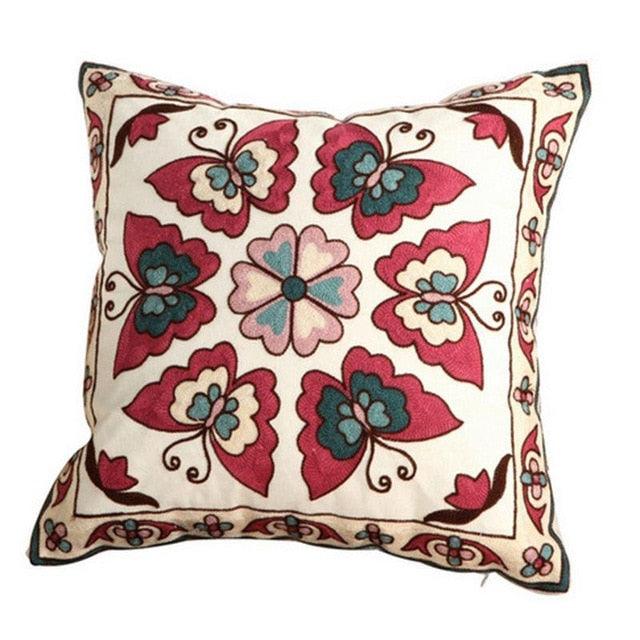 100% Cotton Embroidery Flower Pattern Pillow Cover Home Decoration Sofa Cushion Cover Housewarming Gift Pillow Case Decorative Embroidered Pillow Cover Handmade Cotton Cover For Throw Pillows Beautiful Modern Floral Patterns 45x45cm