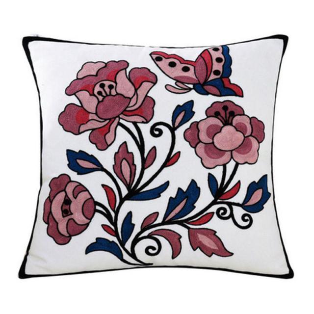 100% Cotton Embroidery Flower Pattern Pillow Cover Home Decoration Sofa Cushion Cover Housewarming Gift Pillow Case Decorative Embroidered Pillow Cover Handmade Cotton Cover For Throw Pillows Beautiful Modern Floral Patterns 45x45cm