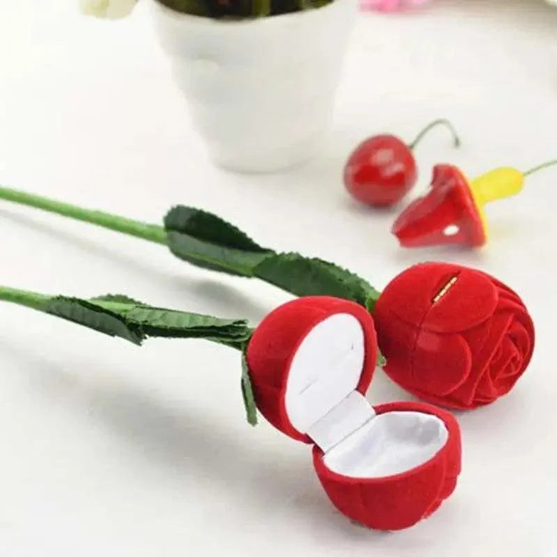 Romantic Red Rose Love Heart Wedding Ring Box Elegant Cases Earring Necklace Jewelry Gift Box Case