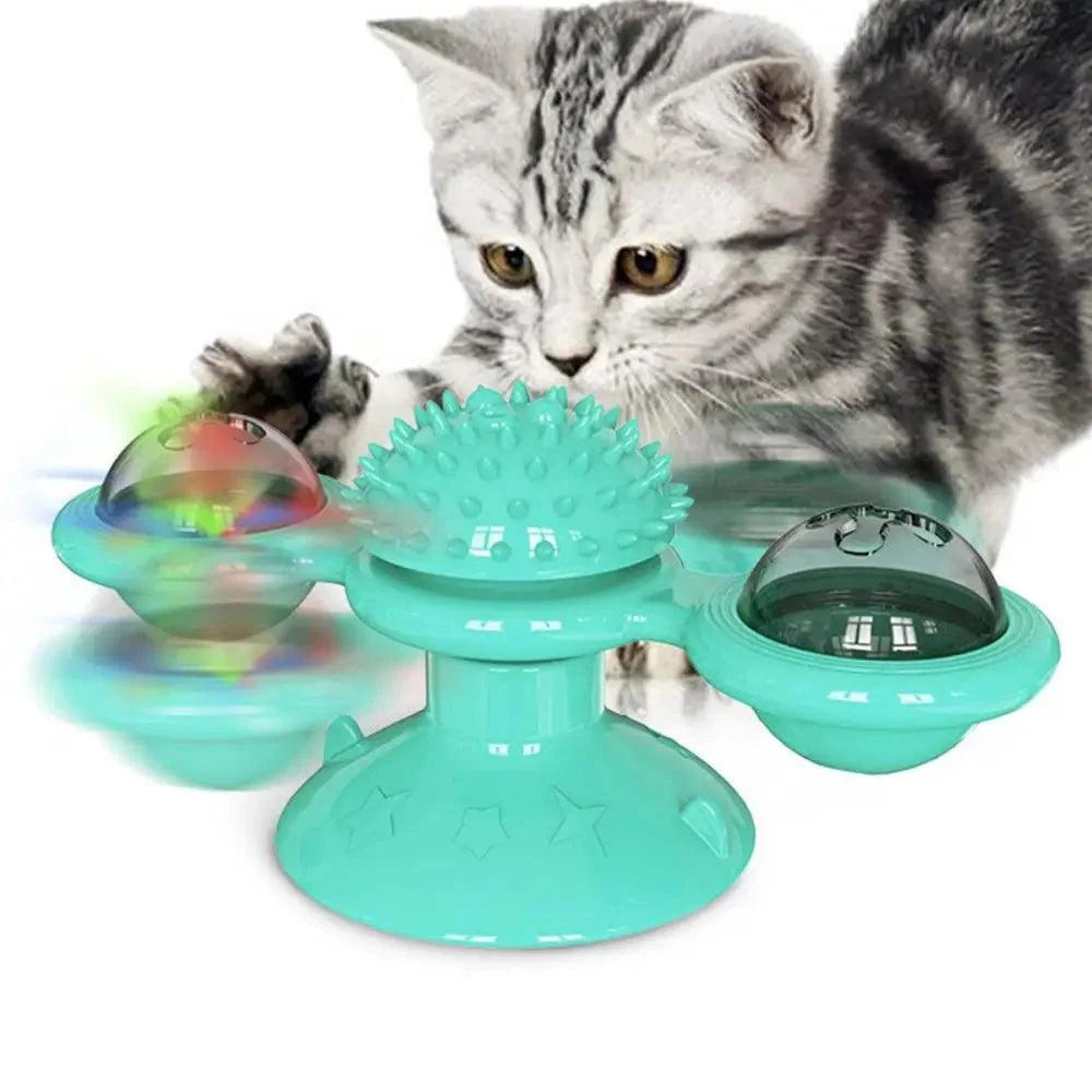 Rotatable Funny Massage Cat Toys Windmill LED Ball Teeth Cleaning Toys For Pets Interactive Turntable Tease Cat Toys