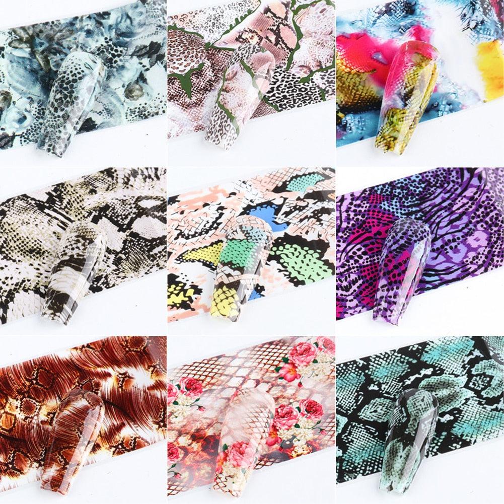 Snakeskin Nail Foils for Nails Transfer Paper Sticker Sexy Sliders Adhesive Paper Wraps Snake Nail Art Decorations Women Nail Decorations Accessories Metal Curve Stripe Lines Design Letter Nail Sticker Adhesive Decoration