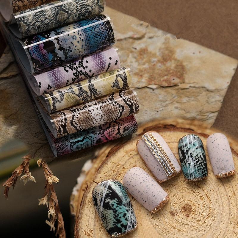 Snakeskin Nail Foils for Nails Transfer Paper Sticker Sexy Sliders Adhesive Paper Wraps Snake Nail Art Decorations Women Nail Decorations Accessories Metal Curve Stripe Lines Design Letter Nail Sticker Adhesive Decoration
