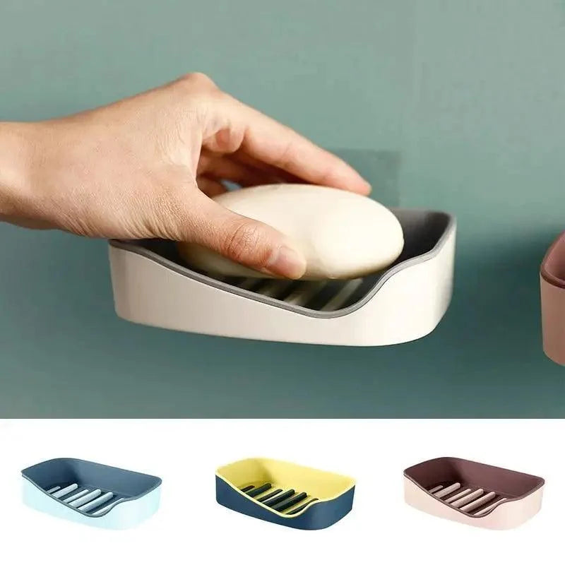 Soap Rack No Drilling Wall Mounted Double Layer Soap Holder Soap Sponge Dish Bathroom Accessories Soap Dishes Self Adhesive Soap Dish Bar Soap Holder Soap Dishes Tray Saver Case Box for Shower Bathroom Kitchen Dish Drainer Drying Rack