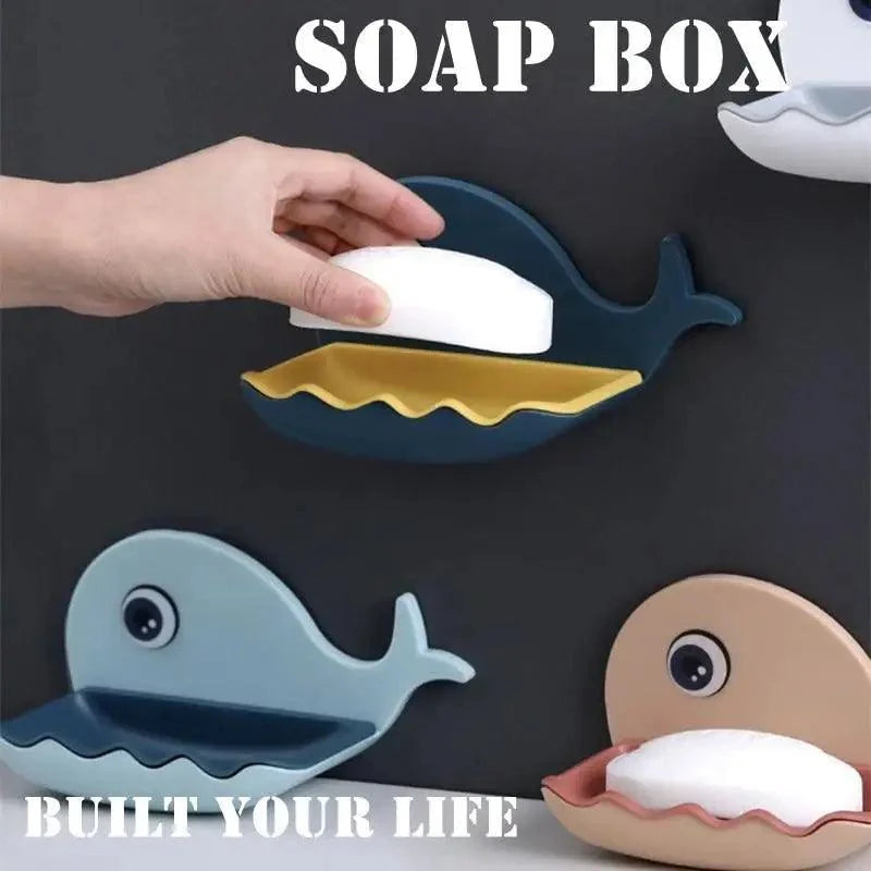 Soap Rack No Drilling Wall Mounted Drain Non Perforated Double Layer Holder Sponge Dish Accessories Magic Soap Dishes Bathroom Cute Soap Dish for Kids Plastic Self Draining Soap Holder for Shower Wall Cartoon Hanging Bathroom Soap Tray with Suction Cup