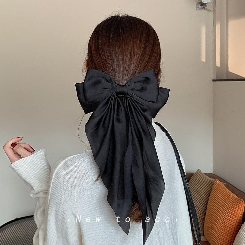 Solid Color Big Large Satin Bow Hairpins Barrettes For Women Girl Wedding Long Ribbon Hair Clip Fashion Hairgrips Accessories For Party
