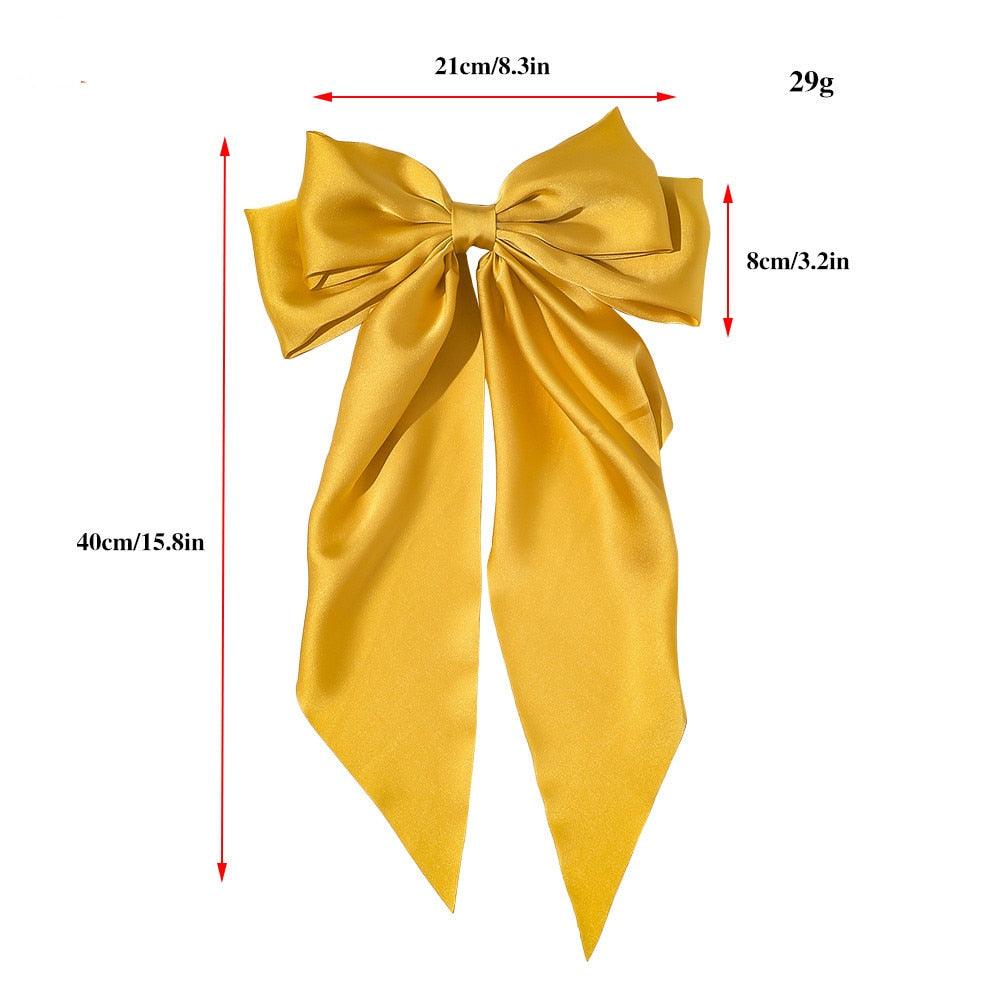Solid Color Big Large Satin Bow Hairpins Barrettes For Women Girl Wedding Long Ribbon Hair Clip Fashion Hairgrips Accessories For Party