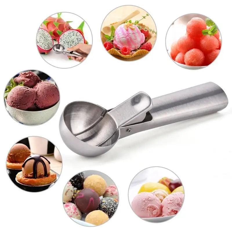 Stainless Steel Ice Cream Scooper, A Good Metal Scoop Tools For Kitchen, For Making Meatball/Melon Ball/Watermelon/Fruits, Measuring Spoon Cup for Cooking Baking