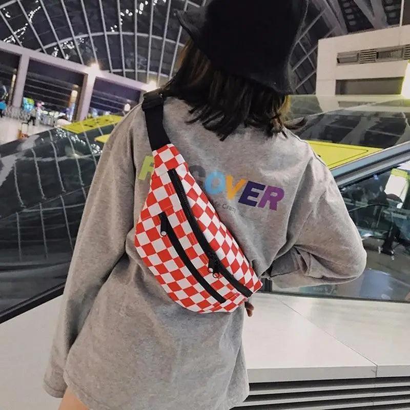 Stylish And Fashionable Fanny Bag For Women Rave Festival Bum Travel Waist Pack Black And White Checkered