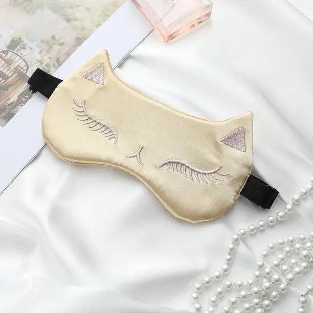 Stylish Cat Eye And Ear Design Pure Silk Double-side Shading Eyeshade Sleeping Eye Mask Blindfolds Eyeshade Health Sleep Shield Light
