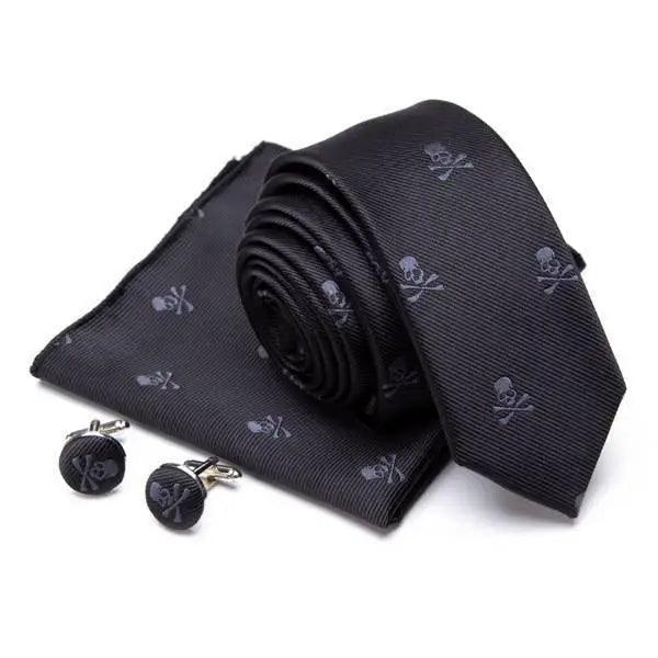 Stylish Silk Necktie With Pocket Square And Matching Cufflinks Set For Men Retro Formal Wear Necktie Set For Men