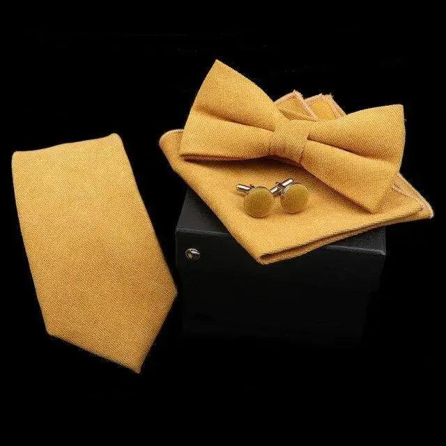 Stylish Solid Color Polyester Tie Bowtie Handkerchief Cufflinks Set For Men Butterfly Wedding Party Necktie Men's Fashion Bowtie