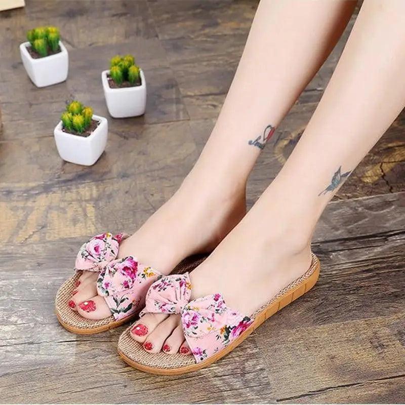 Stylish Women Flax Slippers Casual Summer Flower Elegant Fashion Slippers For Womens