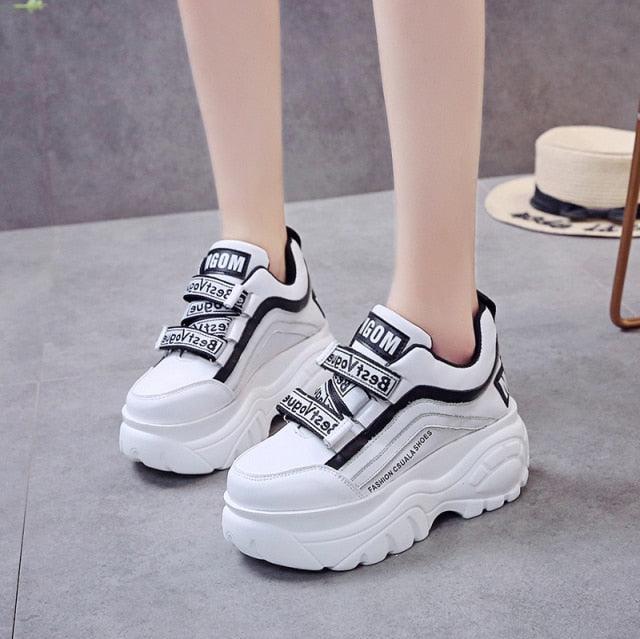 Thick Bottom Chunky Womens Sneakers White Black High Heels Strong Woman Casual Autumn Winter Footwear Casual Everyday Walking Fashionable Sneakers