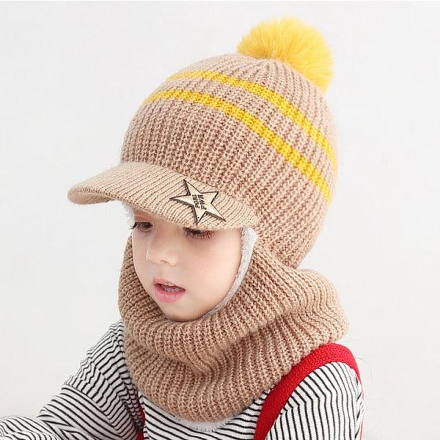 Thick Knitted Acrylic Winter Beanie Hats For Kids Child Outdoor Warm Balaclava Cap Girls Boys Bib Mask Face Cover Hairball Hat Beanie Cap Mask Scarf Hat Set Outdoor Sport Warm Beanies Hat For Men Knitted Hats Bandana Hiking Camping Kid Neck Warmer Cap