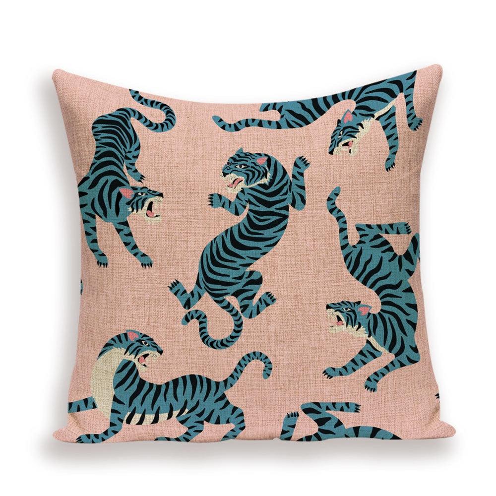 Tiger Cushion Case Autumn Jungle Home Decor Pillows Cases Leopard Printed Animal Throw Pillow Covers Decorative Pillowcase Soft Cushion Covers For Bedroom Sofa Bed Linen Pillow Covers 45X45CM