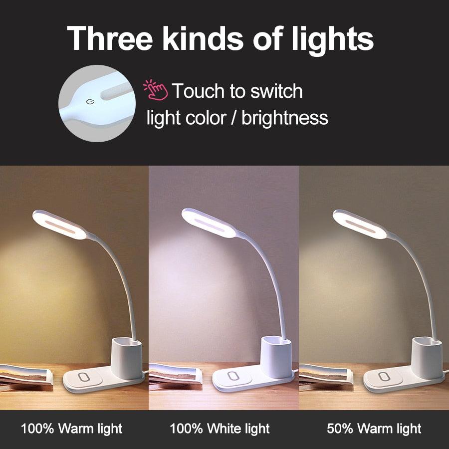 Touch Dimmable LED Desk Lamp 10W Wireless Charging/USB Charging Table Light for Children Kids Reading Study Bedside Bedroom Decorative Table Lamp Cute Study Lamps for Bedroom Décor