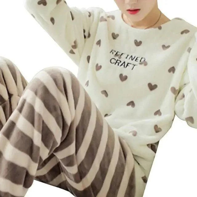 Trendy Pajama Women Thick Flannel Warm Female Winter Pajama Set Long Sleeve Full Trousers Two Piece Pajamas Cartoon Pajamas Women Pajamas Set Sleepwear Autumn Plus Size Top Long Pant Sleepwear Girls Pajamas