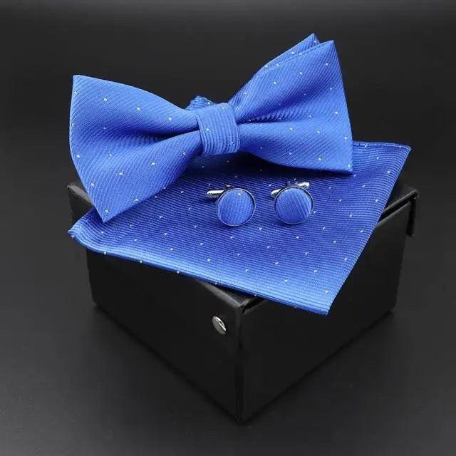 Trendy Tiny Dots Print Bowtie With Pocket Square And Cufflinks Set For Men Retro Butterfly Party Wedding Bowties Without Box Stylish Ties Gift
