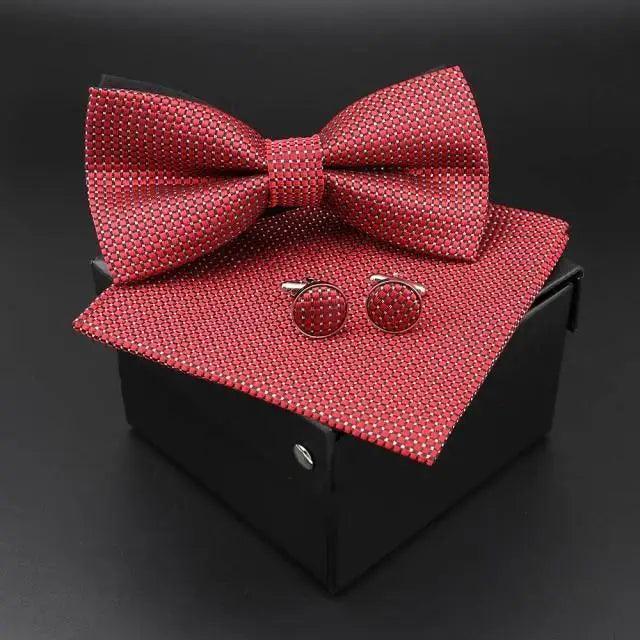 Trendy Tiny Dots Print Bowtie With Pocket Square And Cufflinks Set For Men Retro Butterfly Party Wedding Bowties Without Box Stylish Ties Gift