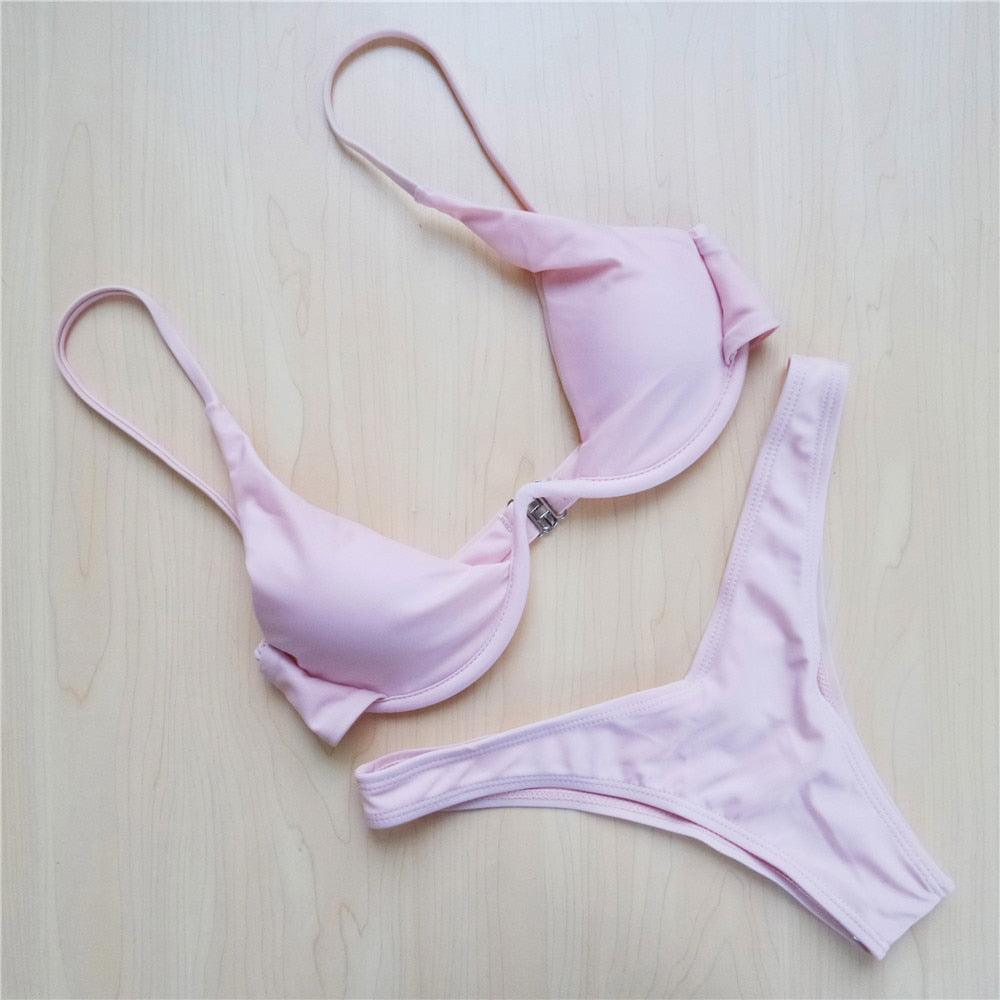 Underwired Bikini Female Swimsuit Women Swimwear Two-Piece V Shape Wire Bikini Set Bather Bathing Suit Women Micro Bikini Set Shiny Metallic 2 Piece Swimsuit Push Up Underwire Swimwear Bathing Suit