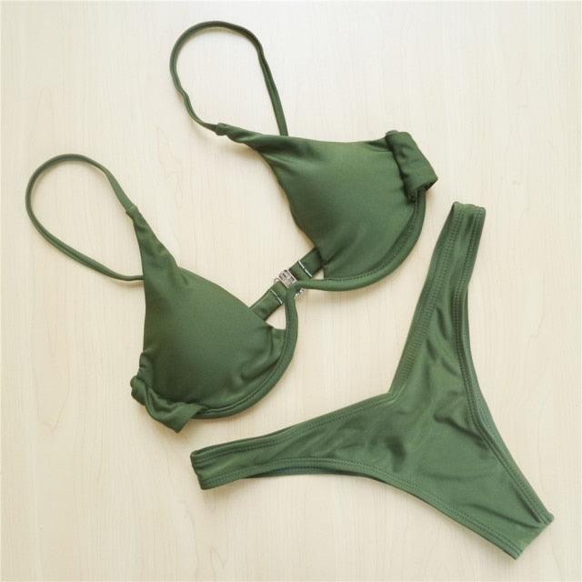 Underwired Bikini Female Swimsuit Women Swimwear Two-Piece V Shape Wire Bikini Set Bather Bathing Suit Women Micro Bikini Set Shiny Metallic 2 Piece Swimsuit Push Up Underwire Swimwear Bathing Suit