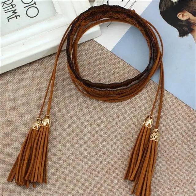 Unique Classic PU Leather Tie Strap Waist Belt For Women Modern Rope Style Design Ladies Waistbands