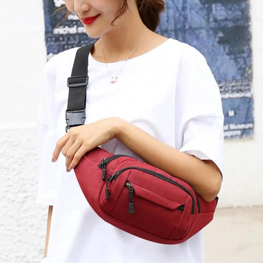 Unisex Casual Crossbody Women Waist Bag Retro Design Large Capacity Canvas Travel Adjustable Phone Bag Fanny Hip Bags Hands-Free Wallets Waist Pack