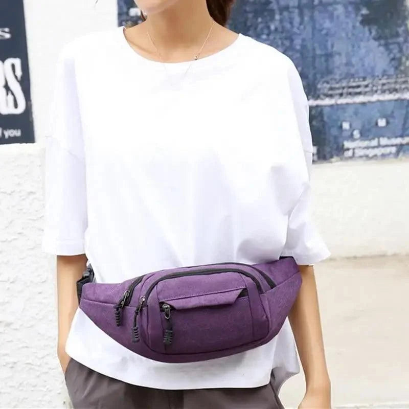 Unisex Casual Crossbody Women Waist Bag Retro Design Large Capacity Canvas Travel Adjustable Phone Bag Fanny Hip Bags Hands-Free Wallets Waist Pack