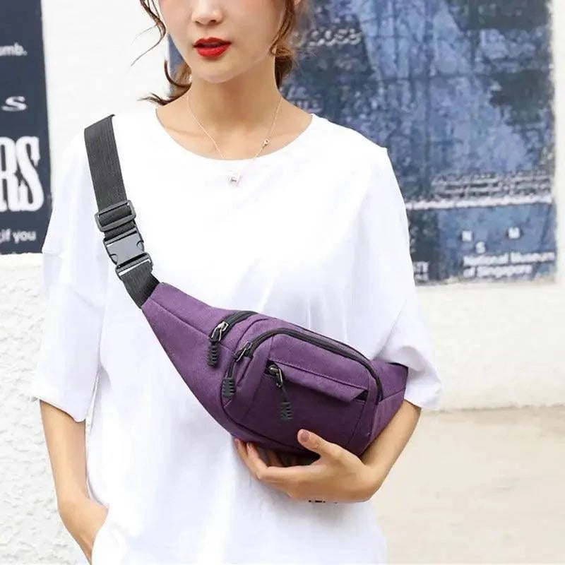 Unisex Casual Crossbody Women Waist Bag Retro Design Large Capacity Canvas Travel Adjustable Phone Bag Fanny Hip Bags Hands-Free Wallets Waist Pack