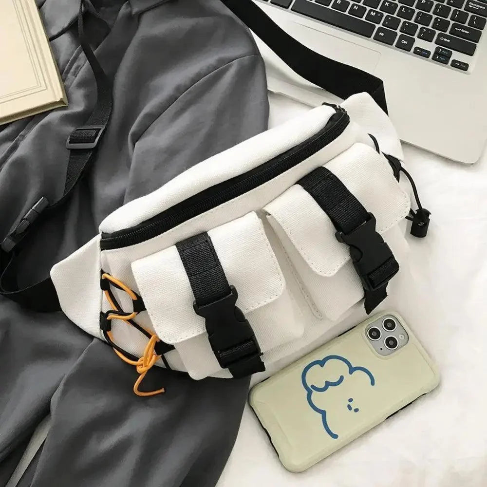 Unisex Casual Stylish Zipper Fanny Black Waist Bag Comfortable Travel Cross Body Bag Large Capacity Bags