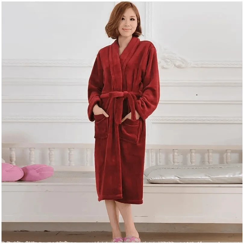 Unisex Comfortable Fleece Soft Bathrobes Elegant Sleepwear For Men And Women Winter Indoor Warm Bathrobe