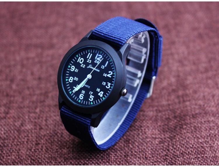 Unisex Fashion Nylon Fabric Kids Children Watch Sport Thin Students Canvas Quartz Dress Wristwatch Military Time Watch Field Outdoor Sport Mens Wristwatch With Slip-Thru Nylon Band