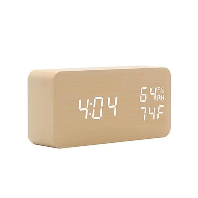 USB/AAA Powered LED Digital Clock Wooden Alarm Clock Table Clock Wooden Digital Alarm Clock with Wireless Charging 3 Alarms LED Display Sound Control and Snooze Dual for Bedroom Bedside Office Voice Control Electronic Clock Desktop Decor