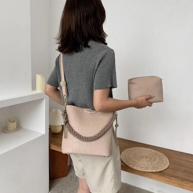 Vintage Style Fashionable Women's bucket bag Stone Pattern Shoulder Bag For Ladies Diagonal Female Bag
