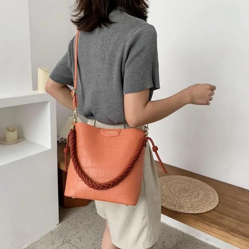 Vintage Style Fashionable Women's bucket bag Stone Pattern Shoulder Bag For Ladies Diagonal Female Bag