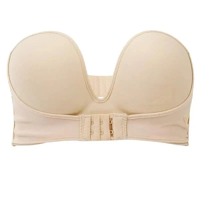 Vintage Style Front Closure Sexy Push Up Bra Women Invisible Bras Underwear Lingerie for Female Brassiere Strapless Seamless Bralette ABC Cup