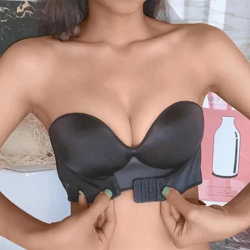 Vintage Style Front Closure Sexy Push Up Bra Women Invisible Bras Underwear Lingerie for Female Brassiere Strapless Seamless Bralette ABC Cup