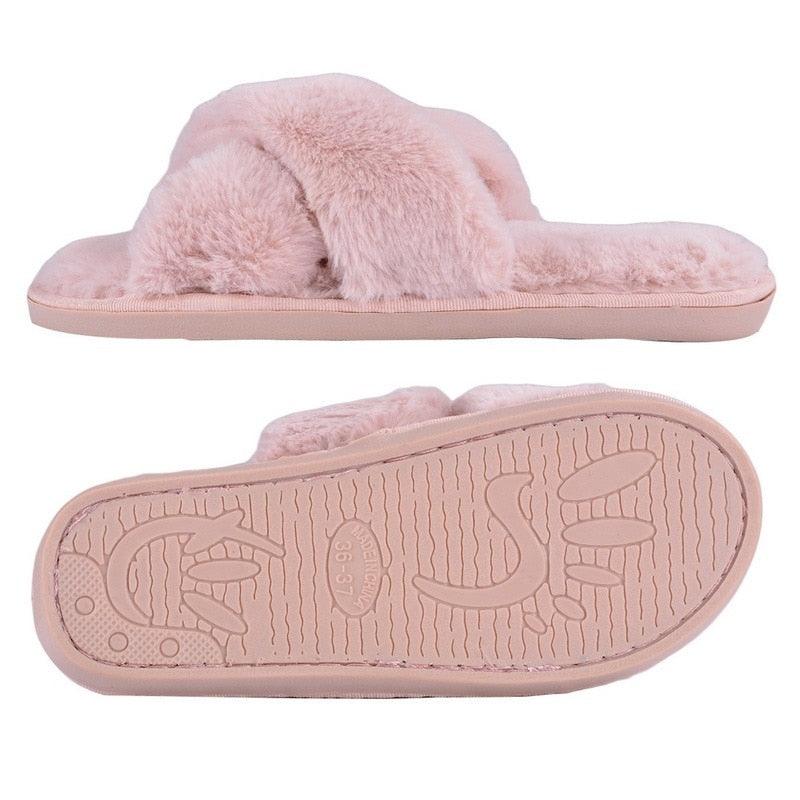 Warm Fluffy Slippers Women Faux Fur Slipper Indoor Floor Slides Flat Soft Furry House Warm Comfortable Fuzzy Furry Bedroom Slippers Indoor Cozy Memory Foam Anti-Slip Flip Flops