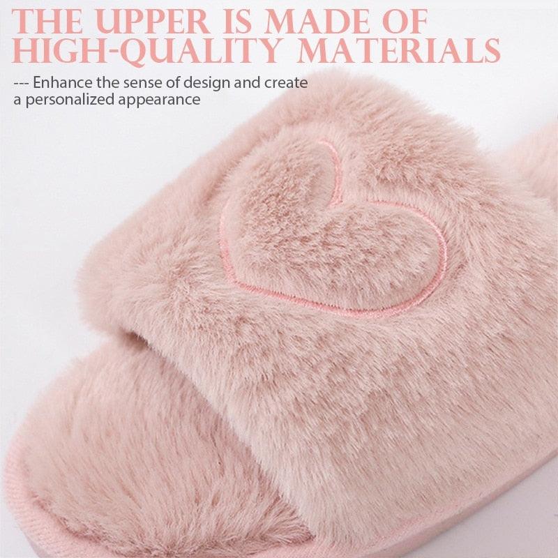 Warm Fluffy Slippers Women Faux Fur Slipper Indoor Floor Slides Flat Soft Furry House Warm Comfortable Fuzzy Furry Bedroom Slippers Indoor Cozy Memory Foam Anti-Slip Flip Flops