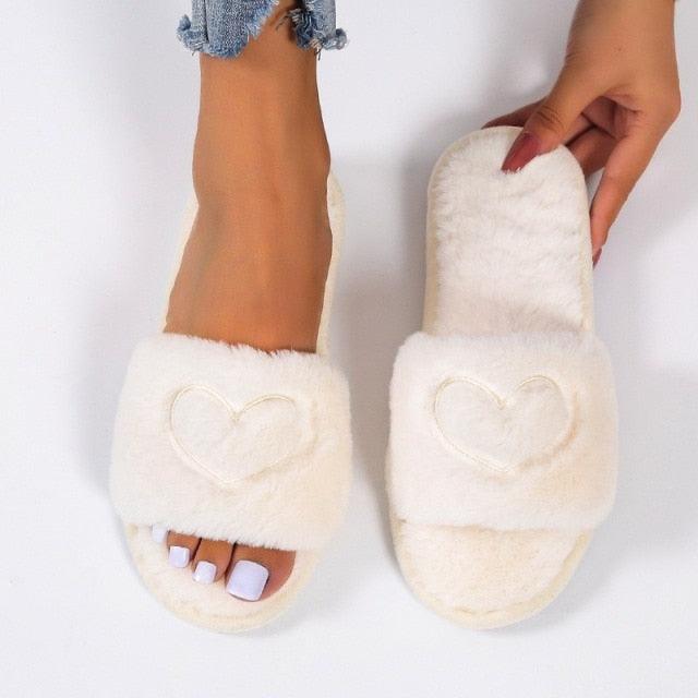 Warm Fluffy Slippers Women Faux Fur Slipper Indoor Floor Slides Flat Soft Furry House Warm Comfortable Fuzzy Furry Bedroom Slippers Indoor Cozy Memory Foam Anti-Slip Flip Flops
