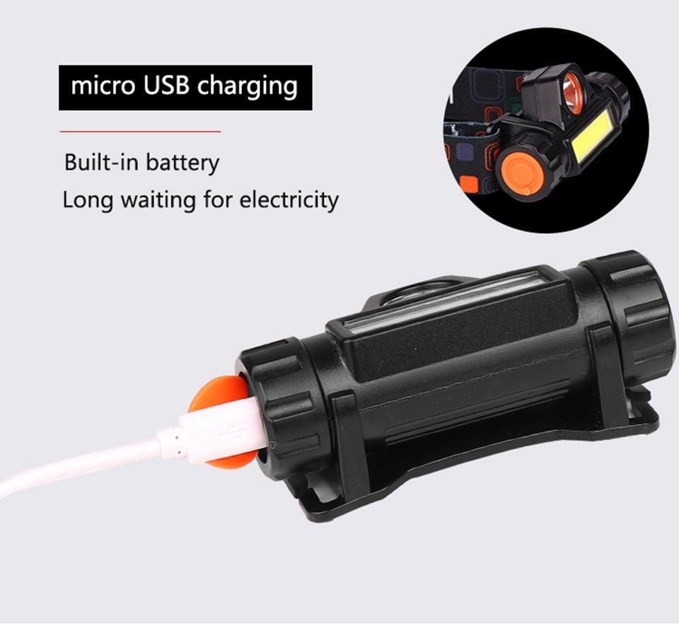 Waterproof 2 Light Mode USB LED Headlight With Magnet Rechargeable Headlamp Built-in 18650 Battery Flashlight COB Work Light For Outdoor Camping Cycling Fishing Headlamp Flashlight