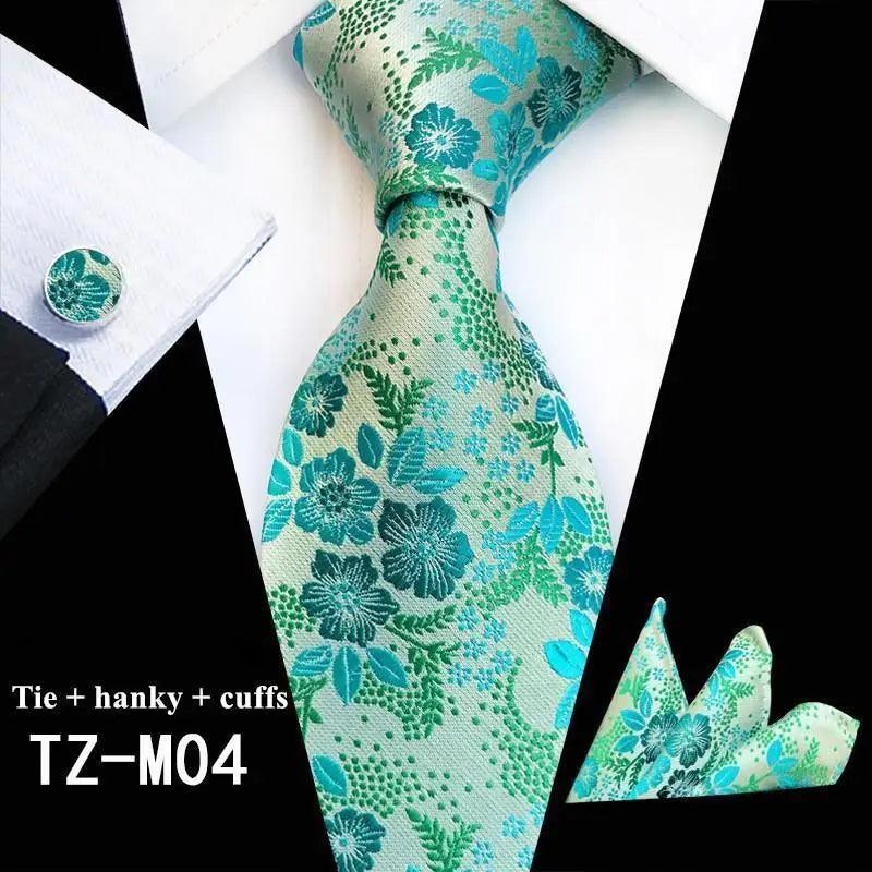 Wedding Bridegroom Floral Print Silk Necktie With Cufflinks Set Fashion High Quality Necktie Set For Men