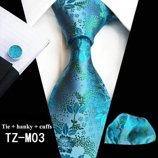 Wedding Bridegroom Floral Print Silk Necktie With Cufflinks Set Fashion High Quality Necktie Set For Men