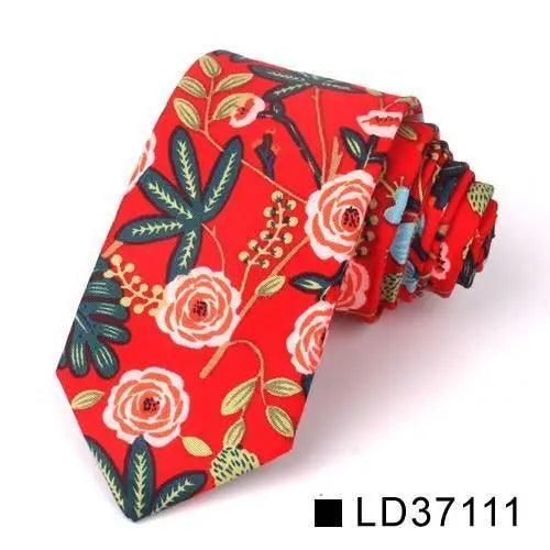 Wedding Men Floral Tie Skinny Cotton Casual Neck Tie Elegant Neckties Flower Print Fashionable Design