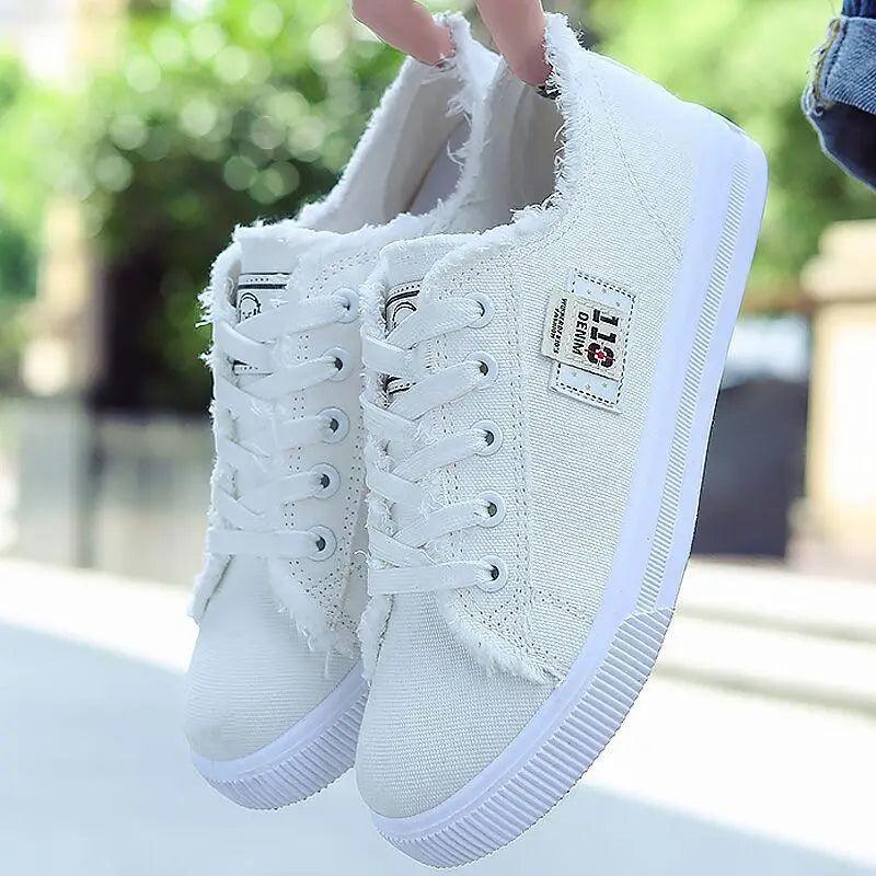 White Canvas Womens Sneakers Casual Fashion Denim Summer Elegant Women Sneakers