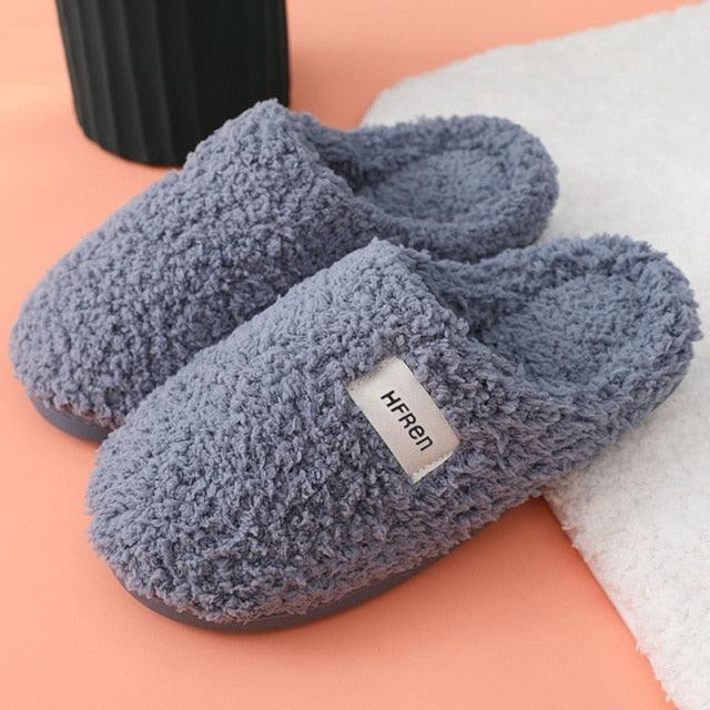 Winter Short Plush Cotton Home Slippers Women Indoor Floor Footwear Fashion Men Household Warm Slides Flat Couple House Slippers With Memory Foam Snd Comfortable Warm Shoes
