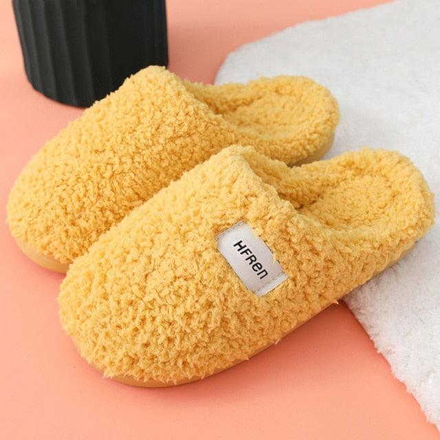 Winter Short Plush Cotton Home Slippers Women Indoor Floor Footwear Fashion Men Household Warm Slides Flat Couple House Slippers With Memory Foam Snd Comfortable Warm Shoes