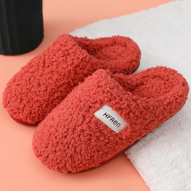 Winter Short Plush Cotton Home Slippers Women Indoor Floor Footwear Fashion Men Household Warm Slides Flat Couple House Slippers With Memory Foam Snd Comfortable Warm Shoes