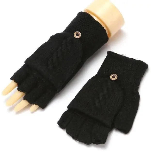 Winter Warm Thickening Wool Gloves Knitted Flip Fingerless Exposed Finger Thick Gloves Mittens Soft Cold Weather Women Gloves