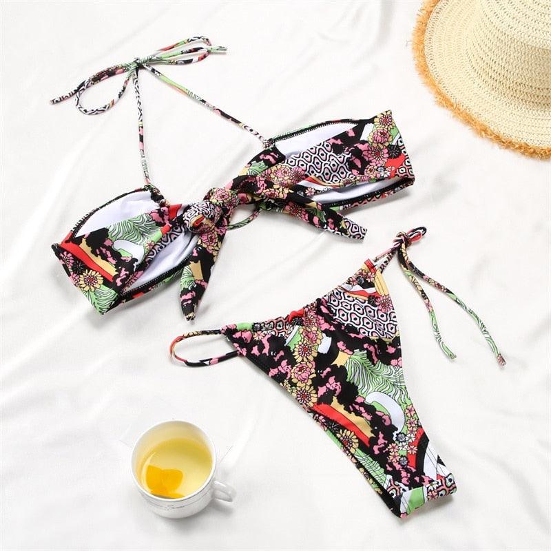 Women Bikini Set Solid Color Swimsuit Women Two Piece Swimsuit Swimwear Halter String Triangle Bikini Sets Women Hollow Out Bikinis String Swimwear Women Adjustable Bathing Suit